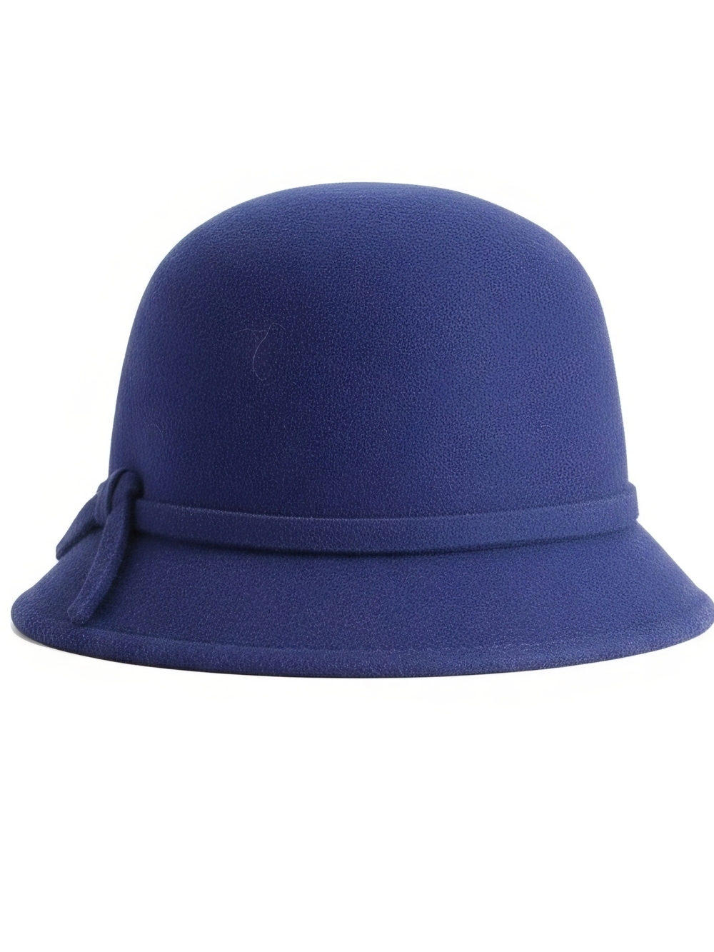 Blue Women's Felt Cloche Hat with Bow Trim